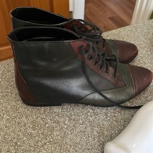Vintage Black and Brown Lace-Up Ankle Boots